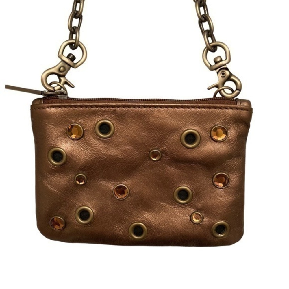 Hobo copper bronze leather metallic mini bag w/grommets
